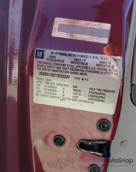 2007 Chevrolet Hhr Ls из США, поврежденный, VIN 3GNDA13D77S555329